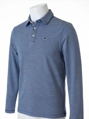 Vineyard Vines Men's Striped Polo Shirt - Blue. Size Large.